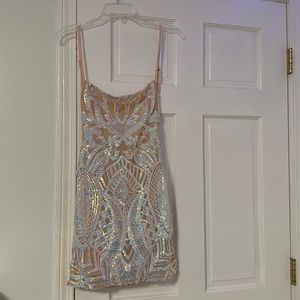Tan holographic sequin dress